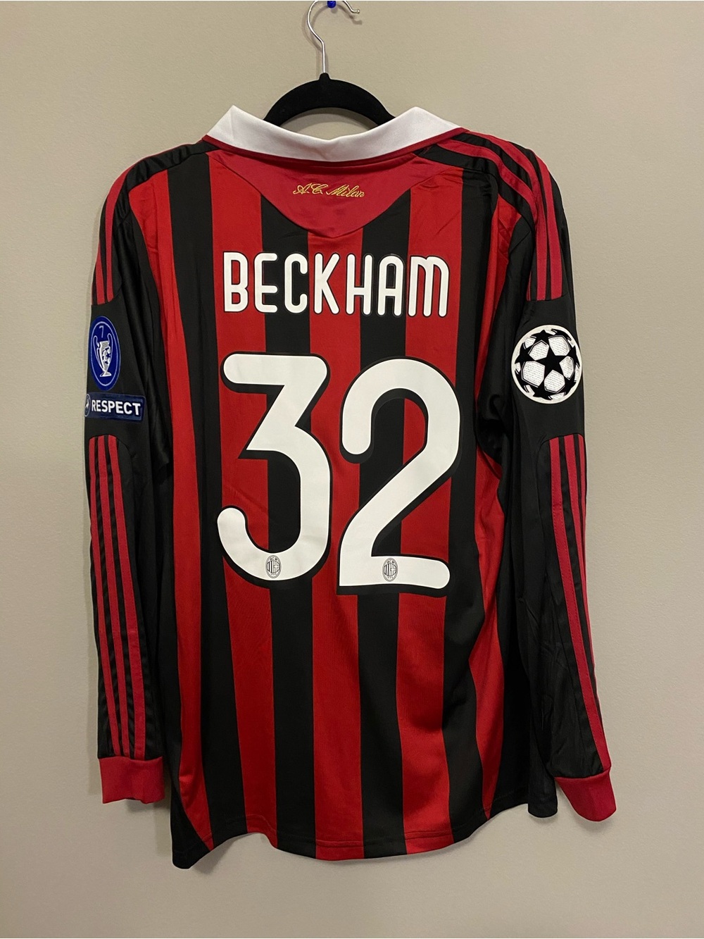 Vintage AC Milan Beckham 2009/2010 Home UCL long sleeve #32 red soccer jersey